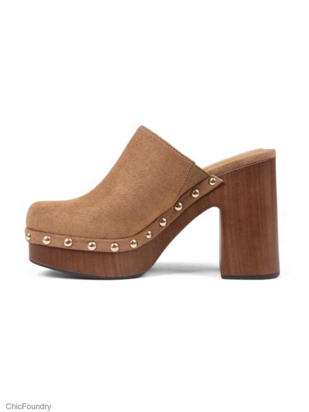 Platform Clogs Studded Slip On Mules Suede High Heel Shoes